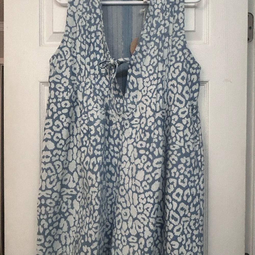 BiBi Light Blue and White Leopard Print Romper